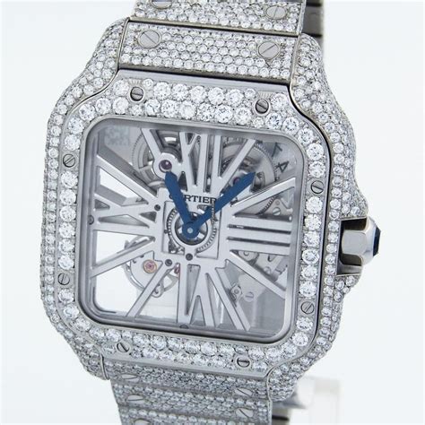 cartier santos.skeleton|cartier santos skeleton iced out.